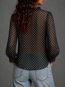 SHEIN Women's Chiffon Polka Dot Ruffle Blouse - Black - View 3