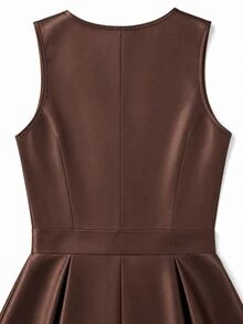 GlowEve CURVE Plus Size Elegant Brown Satin Sleeveless V-Neck Dress, Pearl Beaded Waist A-Line Long Formal Cocktail Dinner Prom Wedding Guest Evening Gown Summer - Brown - View 8
