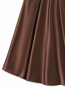 GlowEve CURVE Plus Size Elegant Brown Satin Sleeveless V-Neck Dress, Pearl Beaded Waist A-Line Long Formal Cocktail Dinner Prom Wedding Guest Evening Gown Summer - Brown - View 7