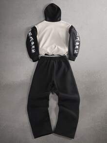 STYNVO Men's Colorblock Letter Print Hoodie And Pants Set - Black - View 3