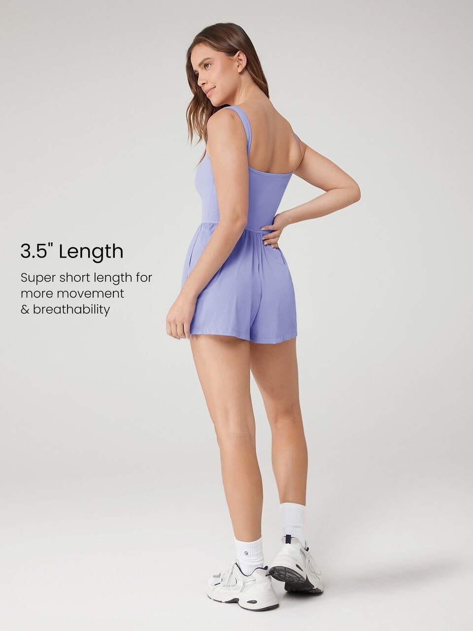 3.5'' ButterFit Sweat-Wicking Quick-Dry One And Done Corset Square Neck Back Activewear Romper Bodyduit With Side Pockets Yoga Pilates