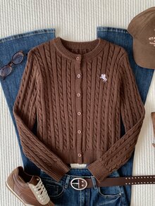 Comfortcana Cardigan Kasual Serbaguna Musim Gugur/Dingin untuk Wanita dengan Detail Bordir, Pakaian Musim Gugur untuk Wanita, Pakaian Kerja untuk Wanita, Atasan Kerja Gaya 2000-an - Coklat - View 4