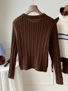 Comfortcana Cardigan Kasual Serbaguna Musim Gugur/Dingin untuk Wanita dengan Detail Bordir, Pakaian Musim Gugur untuk Wanita, Pakaian Kerja untuk Wanita, Atasan Kerja Gaya 2000-an - Coklat - View 3