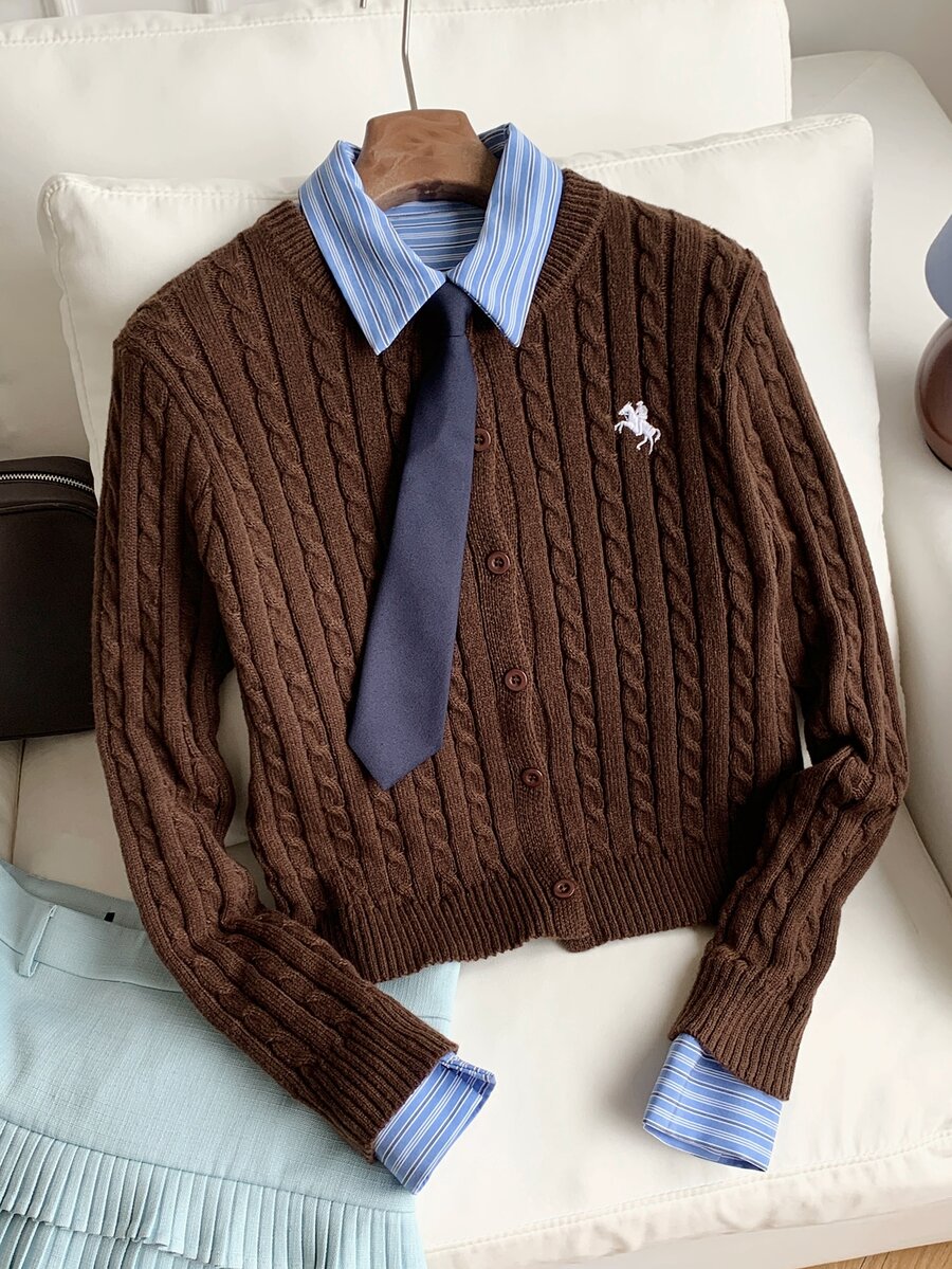 Comfortcana Cardigan Kasual Serbaguna Musim Gugur/Dingin untuk Wanita dengan Detail Bordir, Pakaian Musim Gugur untuk Wanita, Pakaian Kerja untuk Wanita, Atasan Kerja Gaya 2000-an