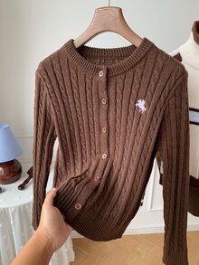 Comfortcana Cardigan Kasual Serbaguna Musim Gugur/Dingin untuk Wanita dengan Detail Bordir, Pakaian Musim Gugur untuk Wanita, Pakaian Kerja untuk Wanita, Atasan Kerja Gaya 2000-an - Coklat - View 7