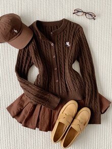 Comfortcana Cardigan Kasual Serbaguna Musim Gugur/Dingin untuk Wanita dengan Detail Bordir, Pakaian Musim Gugur untuk Wanita, Pakaian Kerja untuk Wanita, Atasan Kerja Gaya 2000-an - Coklat - View 6