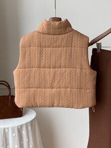 Comfortcana 女款短版馬術刺繡棉質填充背心外套 秋季女裝 Y2K 2000年代風格職場運動上衣 - 紫紅色 - 查看 3