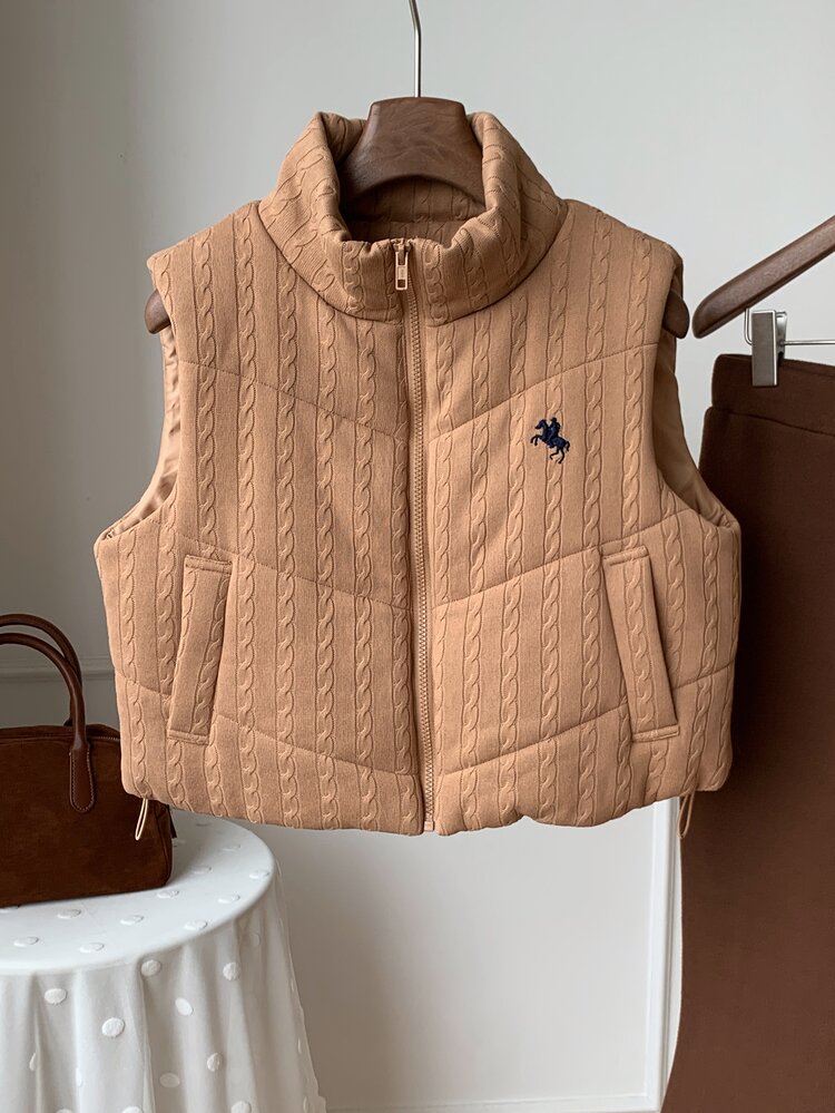 Comfortcana Women's Short Equestrian Embroidered Cotton Padded Vest Jacket Fall Clothes For Women Work Outfits For Women Y2K 2000s Style Work Tops - Maroon - View 6