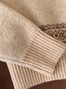 Comfortcana 女款拼色休閒百搭日常穿著長袖針織衫 冬季衣物 2000年代風格上班上衣 - 卡其色 - 查看 10