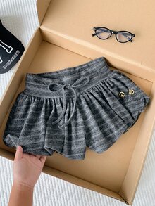 Comfortcana 夏季休閒條紋鬱金香短褲 女款秋季服飾 工作穿搭 國慶秋季女裝 Y2K 基礎 2000年代風格 - 灰色 - 查看 9