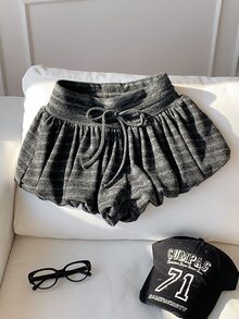 Comfortcana 夏季休閒條紋鬱金香短褲 女款秋季服飾 工作穿搭 國慶秋季女裝 Y2K 基礎 2000年代風格 - 灰色 - 查看 6
