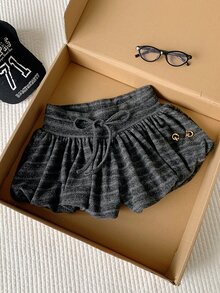 Comfortcana 夏季休閒條紋鬱金香短褲 女款秋季服飾 工作穿搭 國慶秋季女裝 Y2K 基礎 2000年代風格 - 灰色 - 查看 8
