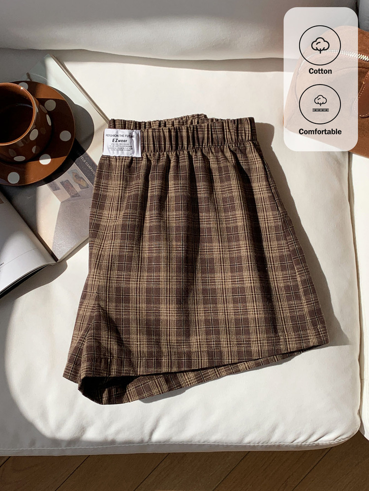 Comfortcana Women's Plaid Casual Versatile Daily Wear Shorts Fall Clothes For Women Fall Clothes For Women Work Outfits Halloween Christmas National Day All-Match - Brown - View 10