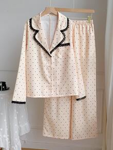 Comfortcana Women's Polka Dot Long Sleeve Top And Pants Casual Daily 2 Pieces Set 2000s Style - Yellow - View 9