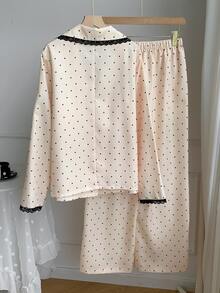 Comfortcana Women's Polka Dot Long Sleeve Top And Pants Casual Daily 2 Pieces Set 2000s Style - Yellow - View 3