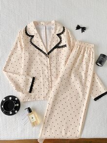 Comfortcana Women's Polka Dot Long Sleeve Top And Pants Casual Daily 2 Pieces Set 2000s Style - Yellow - View 8