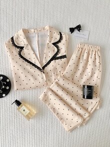 Comfortcana Women's Polka Dot Long Sleeve Top And Pants Casual Daily 2 Pieces Set 2000s Style - Yellow - View 7