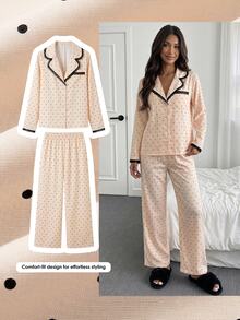 Comfortcana Women's Polka Dot Long Sleeve Top And Pants Casual Daily 2 Pieces Set 2000s Style - Yellow - View 10