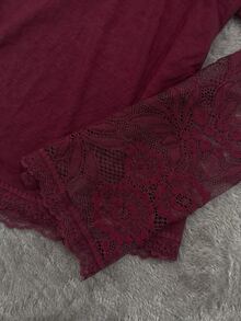 IslaSuriya Women's Lace Patchwork Long Sleeve Top - Burgundy - View 5