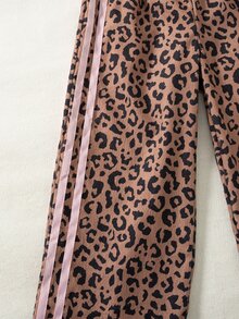SHEIN Playful Pals Girls' Corduroy Leopard Print Contrast Color Webbing Trim Minimalist Fashion Long Pants - Brown - View 9
