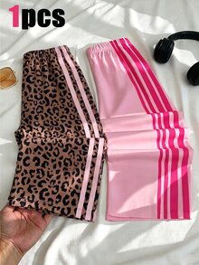 SHEIN Playful Pals Girls' Corduroy Leopard Print Contrast Color Webbing Trim Minimalist Fashion Long Pants - Brown - View 8