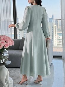 Feyla Women's Faux Pearl Decor Casual Party Long Dress - Green - View 3