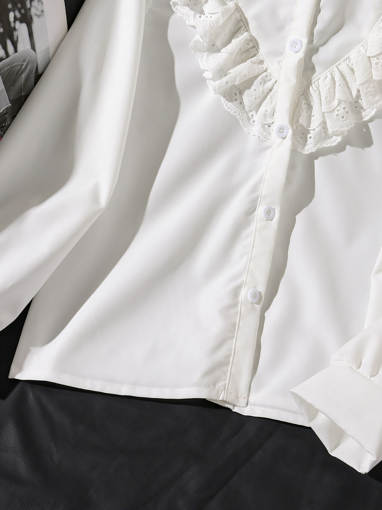 SHEIN Tween Girls Blouses School White Autumn Elegant - White - View 5