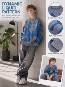Boys' Autumn/Winter Fashion Pattern Letter Jacquard Knit Sweater Long Sleeve Base Layer Pullover - Multicolor - View 7