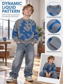 Boys' Autumn/Winter Fashion Pattern Letter Jacquard Knit Sweater Long Sleeve Base Layer Pullover - Multicolor - View 8