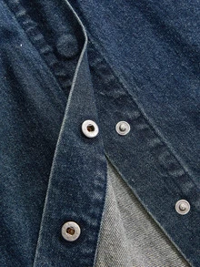 ROMWE Jaket dan Mantel Denim Wanita Gaya Retro Y2K Vintage yang Lusuh - Biru - View 3