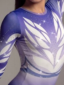 青少年女孩運動休閒時尚運動服，體操連身衣，舞蹈服，亮面水鑽＋漸層印花，秋季體操紫色 - 紫色 - 查看 2