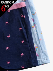 SHEIN 【6件隨機混款】女童幼兒四季通用 多色簡約可愛仙女獨角獸美人魚水豚火烈鳥兔子 多圖案棉質印花組合四角內褲 - 彩色 - 查看 3
