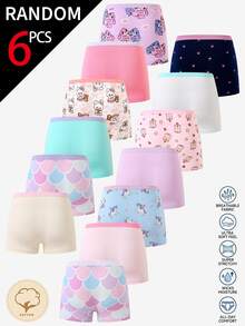 SHEIN 【6件隨機混款】女童幼兒四季通用 多色簡約可愛仙女獨角獸美人魚水豚火烈鳥兔子 多圖案棉質印花組合四角內褲 - 彩色 - 查看 2