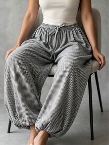 Linhara CURVE Autumn/Winter Casual Relaxed Artistic Style, Japanese Linen Slouchy Fit, Comfortable And Effortless, Daily Vacation, Commute Casual Plus Size Pants - Black and White - View 5