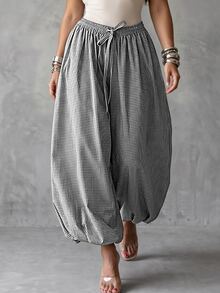Linhara CURVE Autumn/Winter Casual Relaxed Artistic Style, Japanese Linen Slouchy Fit, Comfortable And Effortless, Daily Vacation, Commute Casual Plus Size Pants - Black and White - View 3