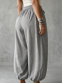 Linhara CURVE Autumn/Winter Casual Relaxed Artistic Style, Japanese Linen Slouchy Fit, Comfortable And Effortless, Daily Vacation, Commute Casual Plus Size Pants - Black and White - View 2