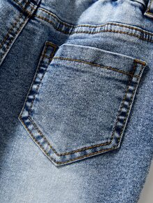 SHEIN Genkimix Kids Young Boy Vintage Distressed Washed Ripped Denim Jeans, Stretch Elastic Slim Fit Long Pants, Versatile Everyday Wear - Light Wash - View 5