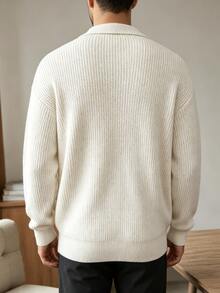 Claim Dot Men's Versatile Comfortable Single-Breasted Long Sleeve Sweater Old Money Formal - Light Grey - View 2