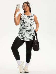 Rhythm Era Plus Size Women Summer Full Print Mesh Patchwork Loose Fit Sports Tank Top Plus Size Workout Top - Multicolor - View 4