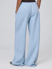MUSERA 藍色「New York City」圖案印花鬆緊腰寬腿長褲，秋冬季酷女孩返校假期風格 - 藍色 - 查看 4