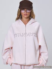 MUSERA Pink Graphic Text Drawstring Hood Zip Up Hoodie Top Fall Autumn Winter Coolgirl Back To School Holiday Fudge - Pink - View 1