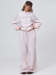 MUSERA Pink Graphic Text Drawstring Hood Zip Up Hoodie Top Fall Autumn Winter Coolgirl Back To School Holiday Fudge - Pink - View 2