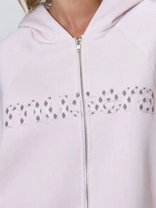 MUSERA Pink Graphic Text Drawstring Hood Zip Up Hoodie Top Fall Autumn Winter Coolgirl Back To School Holiday Fudge - Pink - View 6