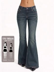 SHEIN Tall Women's Casual Washed Low Waist Flare Jeans - Fresh Green - View 2