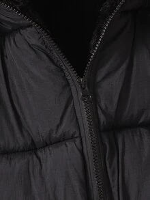 SHEIN 青少年女孩外套 女孩冬裝外套 填充外套 連帽抓絨內裡 保暖舒適 - 黑色 - 查看 5