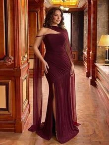 Glamrae Women Plus Formal Evening Dresses Wedding Dinner Winter Classy - Yellow - View 7