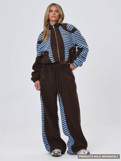 MUSERA Two Tone Side Stripe Drawstring Waistband Wide Leg Fleece Pants Fall Autumn Winter Coolgirl Back To School Holiday Fudge