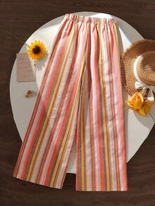 1 Random Pc Teen Girls High Waist Striped Straight-Leg Casual Pants For Teen Girl, Autumn, Back To School Beach, Fall Clothes - Multicolor - View 2
