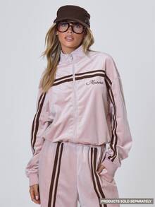 MUSERA Baby Pink Side Stripe Zip Up Cropped Track Jacket Top Fall Autumn Winter Coolgirl Back To School Holiday Fudge - Baby Pink - View 1