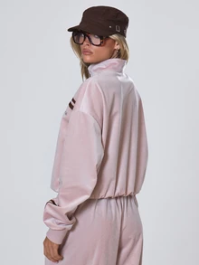 MUSERA Baby Pink Side Stripe Zip Up Cropped Track Jacket Top Fall Autumn Winter Coolgirl Back To School Holiday Fudge - Baby Pink - View 4
